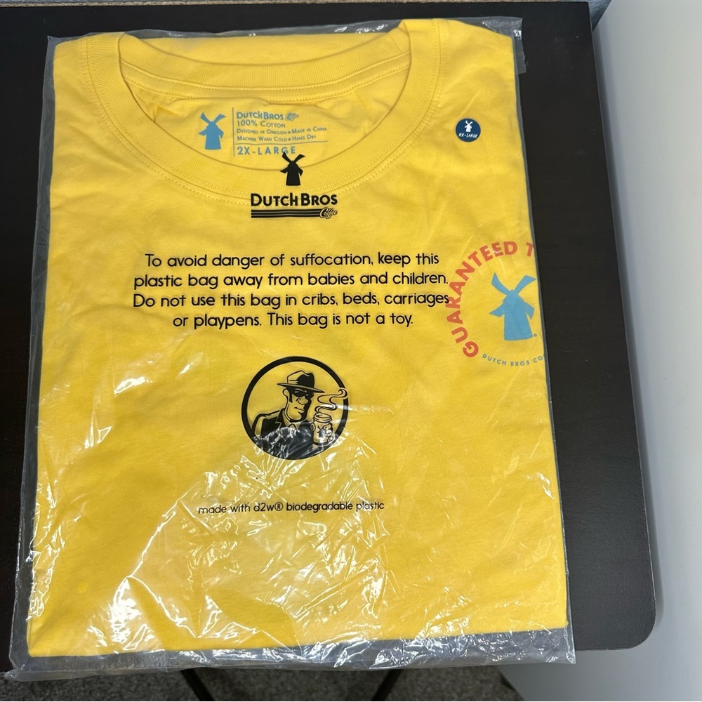 Dutch Bros NWT BRAND NEW IN PACKAGE Yellow "Guaranteed To…"
LARGE+XXL RARE 2X - Picture 6 of 10